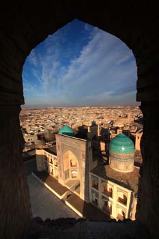 <b>Uzbekistan, Bukhara</b>, Mir-i-Arab madrasa and the Kalon minaret